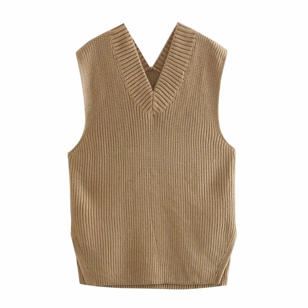 Fashion knitted solid color loose vest NSHS46967