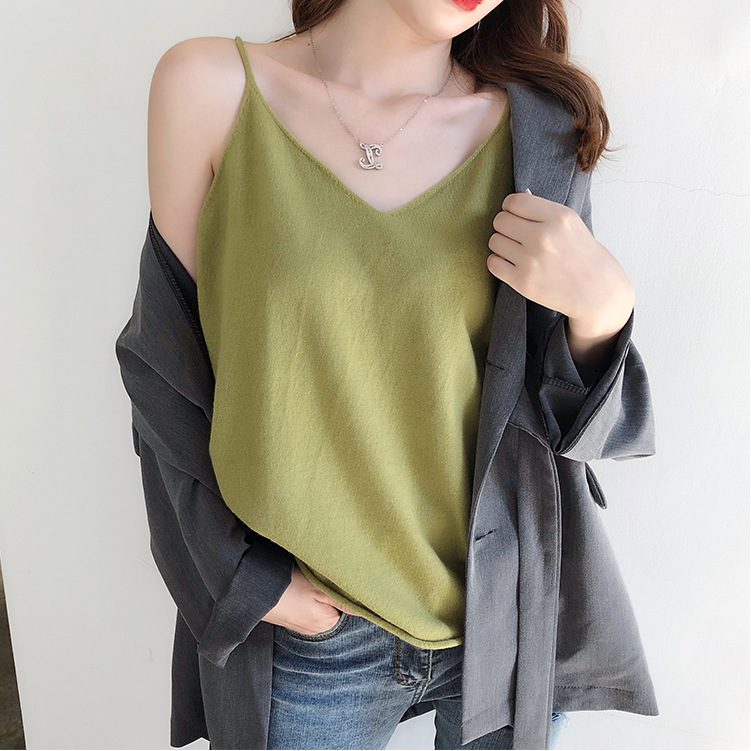 Small sling knitted vest women's 2021 su...