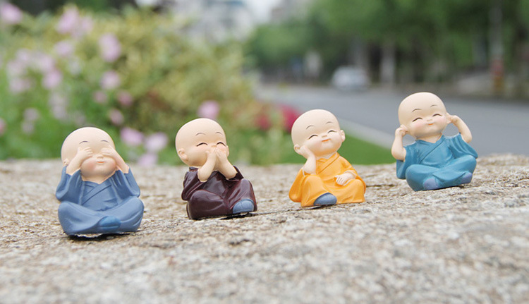 Cute Four Monks Car Ornaments Car Creative Cartoon Novice Crafts Ornaments Indoor Desktop Decorations