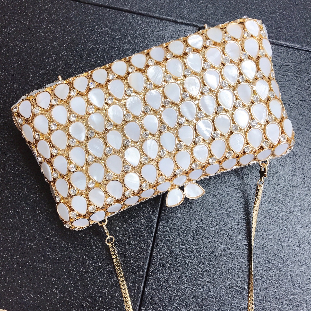 Túi clutch nữ đính đá pha lê hình giọt nước dự tiệc — Màu vàng chi tiết 4
