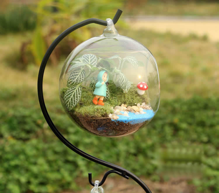 S curvada micro paisaje florero de vidrio florero Marco de hierro creativo mini planta botella de vidrio planta suculenta florero