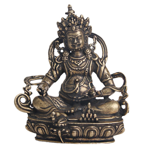 Pure brass, aged and anti-antique, the God of Wealth worships Tibetan Buddha statues to attract wealth and good fortune, old copperware home decorations