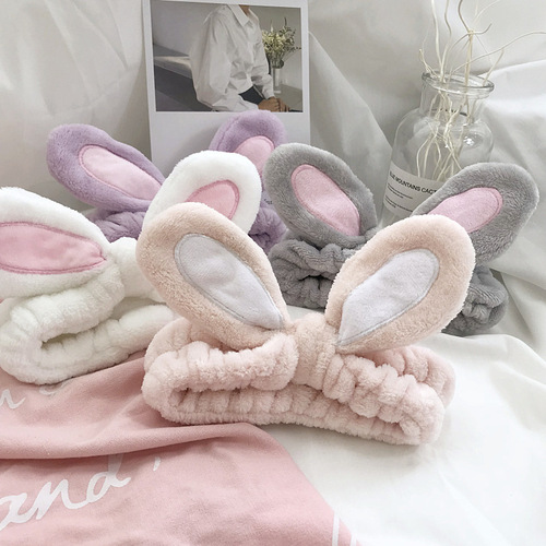 Cute and Adorable 3D Rabbit Ears Face Washing Makeup Face Mask Hair Tying Band Hair Clip Korean Hair Accessory Headwear Hair Pin