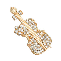 歐美時尚女士優雅襯衫小提琴鑲鑽合金胸針 學生衣飾百搭領針配飾