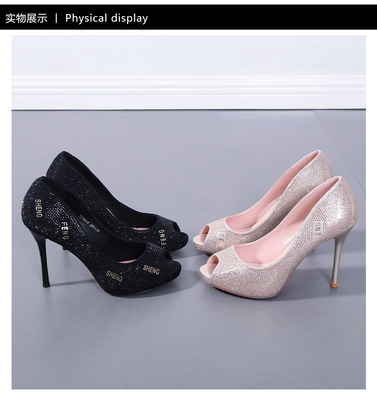 New Letters Rhinestone Fish Mouth High-heeled Single Shoes Stiletto Sexy Sandals Wholesale Nihaojewelry display picture 12