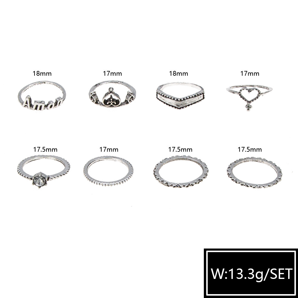 Retro Simple Letter Rings Eight-piece Set display picture 1
