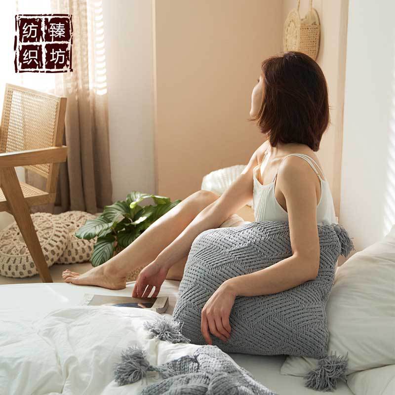 北欧简约手工流苏针织抱枕套 汽车卧室沙发靠垫厂家直销 拍照道具
