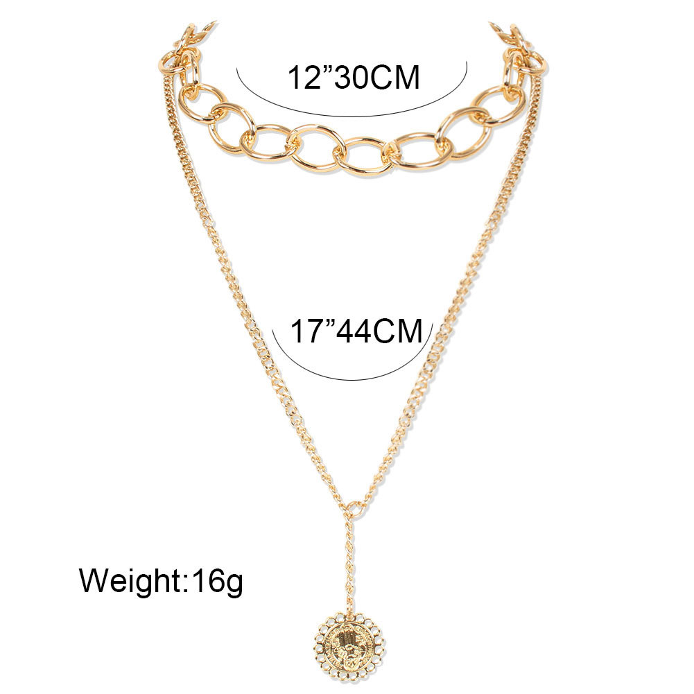 Fashion New Gold Thick Chain Flower Medallion Alloy Pendant Necklace display picture 1