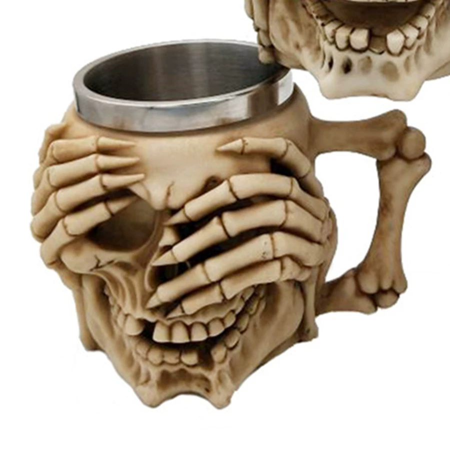 3D череп Mug — смоляной внешний слой и двойной слой нержавеющей стали, Gothic Goblet 330–400 мл