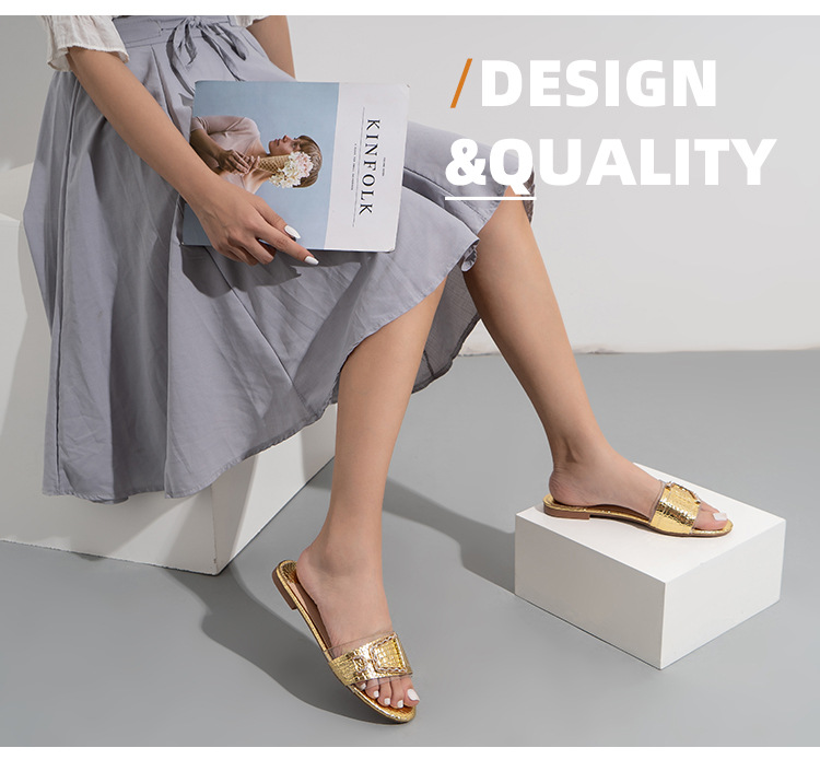 Cfxxy Cross Border Stone Pattern Flat Women S Sandales Pantoufles Mode Strass Boucle De Ceinture_voghion.com