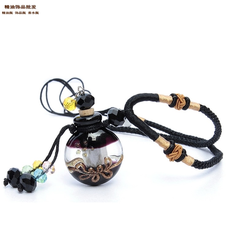 中国精油饰品网黑色扁圆双扣绳巴洛克琉璃瓶项链4.jpg