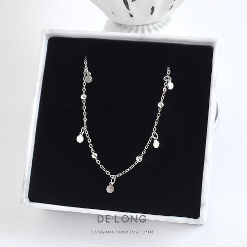 Personalized simple bead necklace s925 sterling silver necklace ins style Korean style temperament women's round clavicle chain jewelry