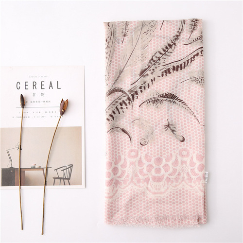 Age-reducing cotton and linen feel scarf for women, spring and autumn, Korean version, versatile, feather, plain pattern, long gauze scarf, shawl for women