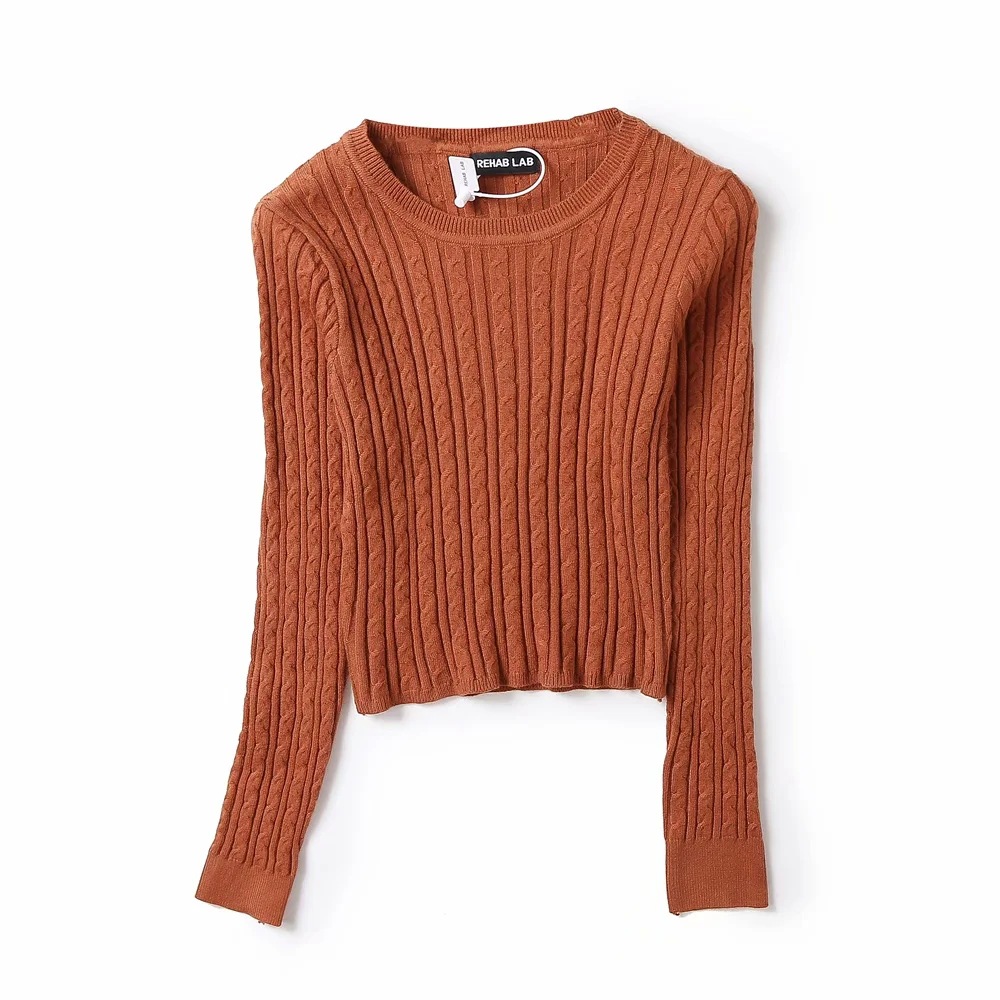  solid color twist knitpullover bottoming sweater NSHS50913