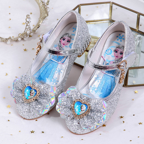 Children's performance dress shoes  new style Princess Elsa children's shoes women's bow sequins Velcro flat shoes trendy