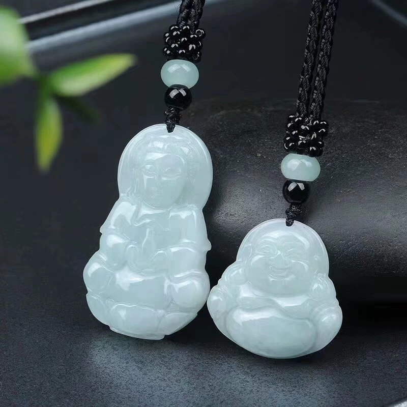 Manufacturer wholesale jade A goods Burmese jade bean green Guanyin Buddha pendant live source of identification certificate