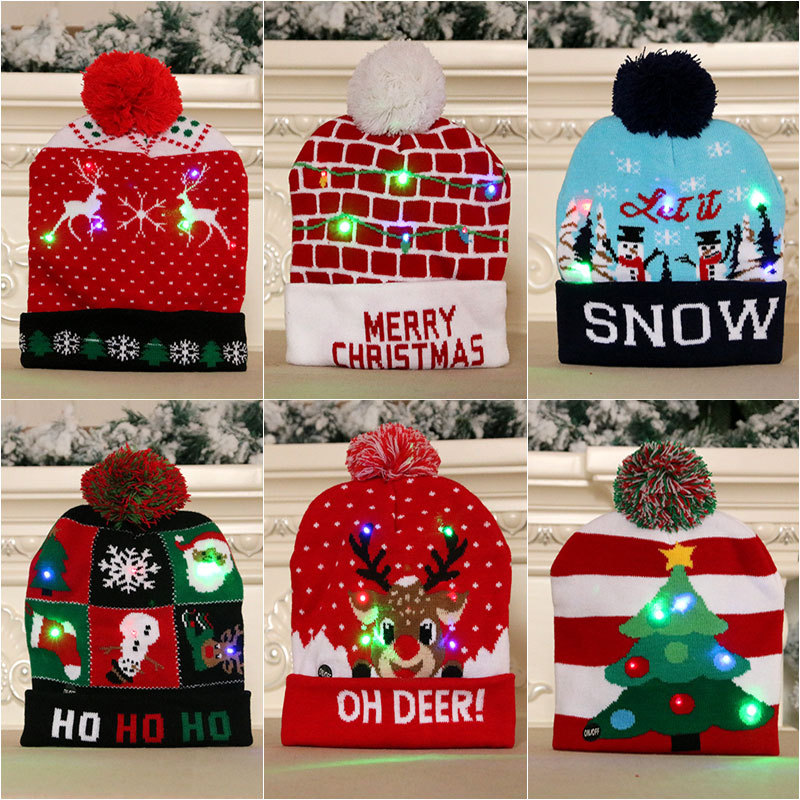 New  Knitted Woolen Colorful Luminous Knitted  Christmas Hat display picture 2