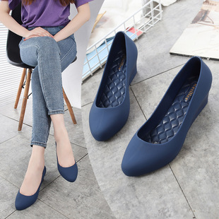 New Wedge Jelly Mid-Heel Rain Boots Toe Waterproof Kitchen Rubber Shoes Beach Shoes Non-Slip Flat Shallow Women's Shoes