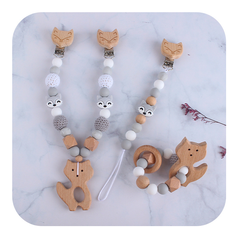 Bebé de dibujos animados Beech Fox estrella de cinco puntas cuentas de silicona chupete cadena pulsera juguete mordedor cochecito joyería colgante