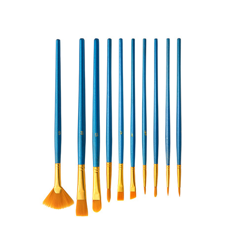 Cross-border oil paint brush 10 fan-shaped brush set graffiti figure wooden pearlescent blue nail art supplies