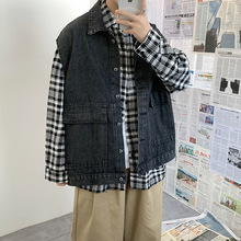 春季潮牌网红ins牛仔马甲男士宽松坎肩港风情侣工装背心外套ins风