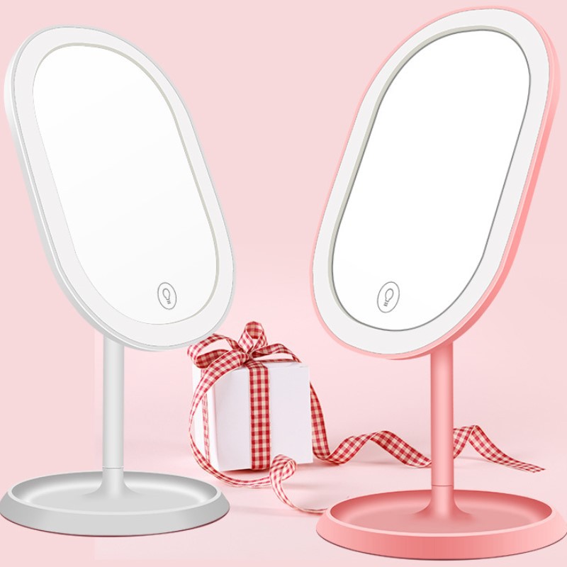 工廠批發台式帶燈化妝鏡禮品贈品定制LOGO觸摸感應led補光梳妝鏡