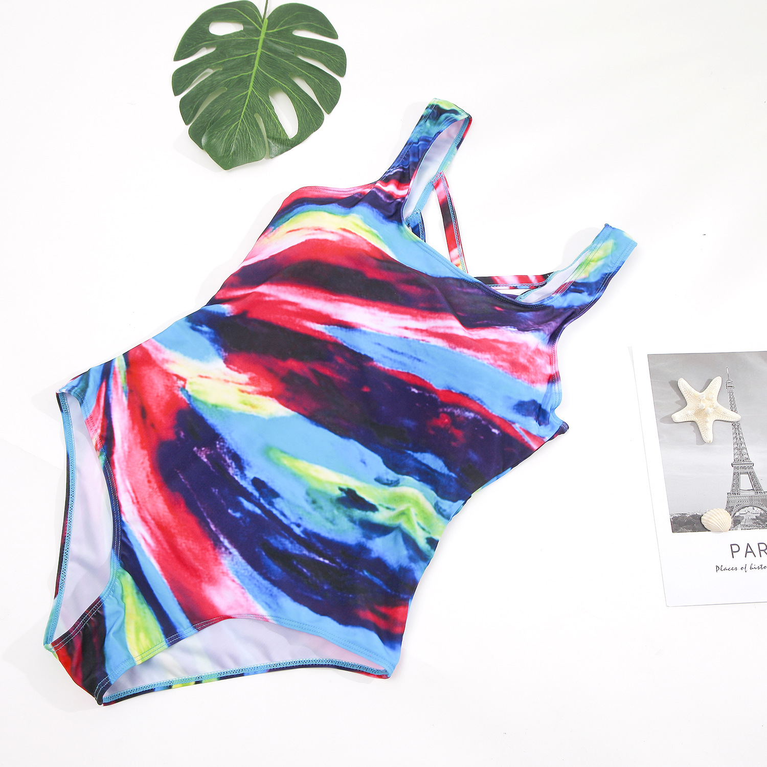 plus size rainbow gradient stripes one-piece swimsuit NSHL39144