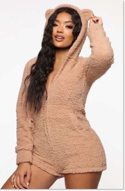 Foreign trade Winter plush jumpsuit shorts hooded casual long sleeve jumpsuit YY0005