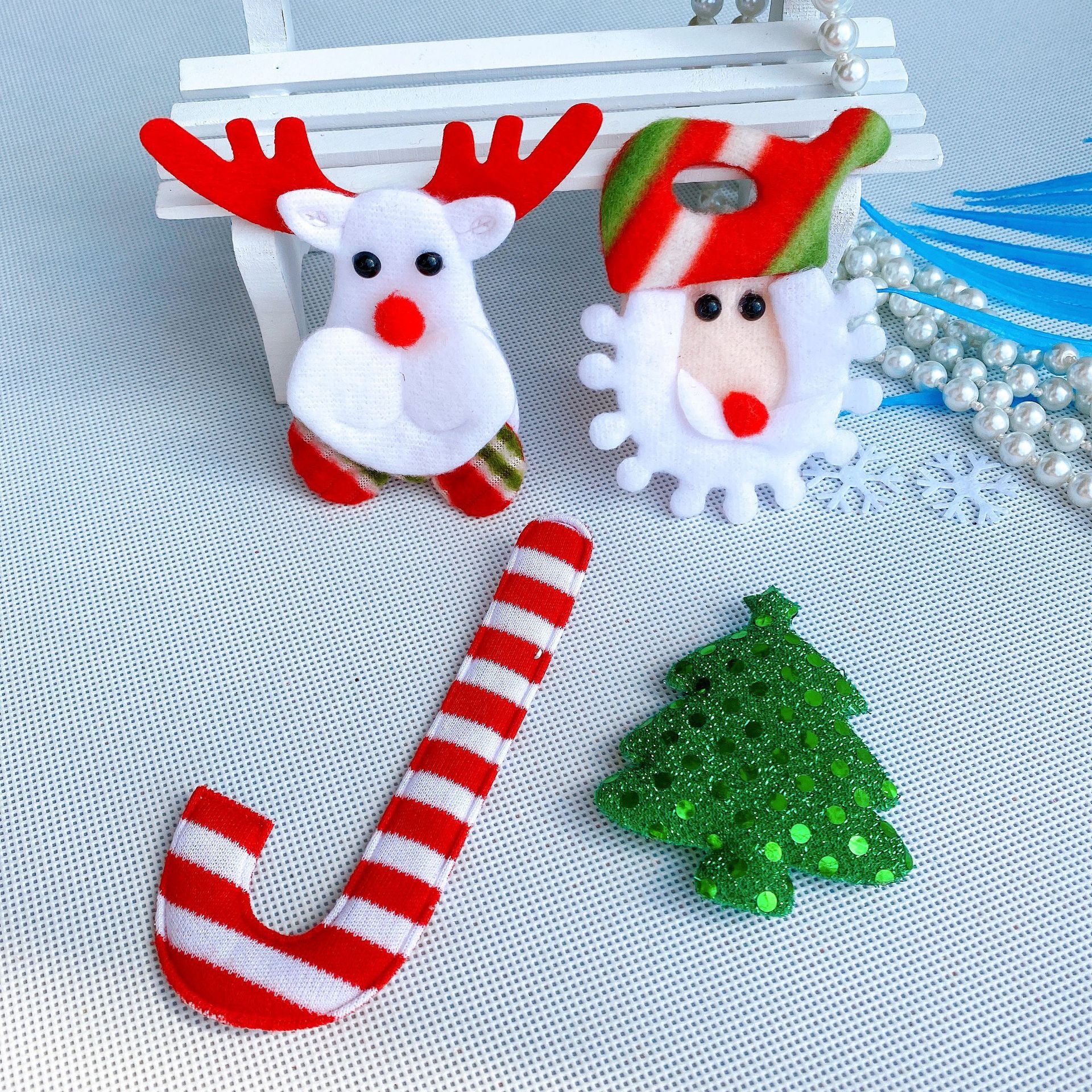 圣诞老人头 毛毡加棉加厚手工diy圣诞树装饰鹿头配件绒布面料跨境