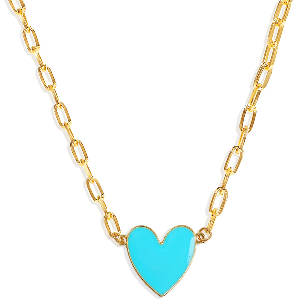 Gold-plated Blue And White Peach Heart Metal Simple Fashion Trend Alloy Necklace For Women display picture 3