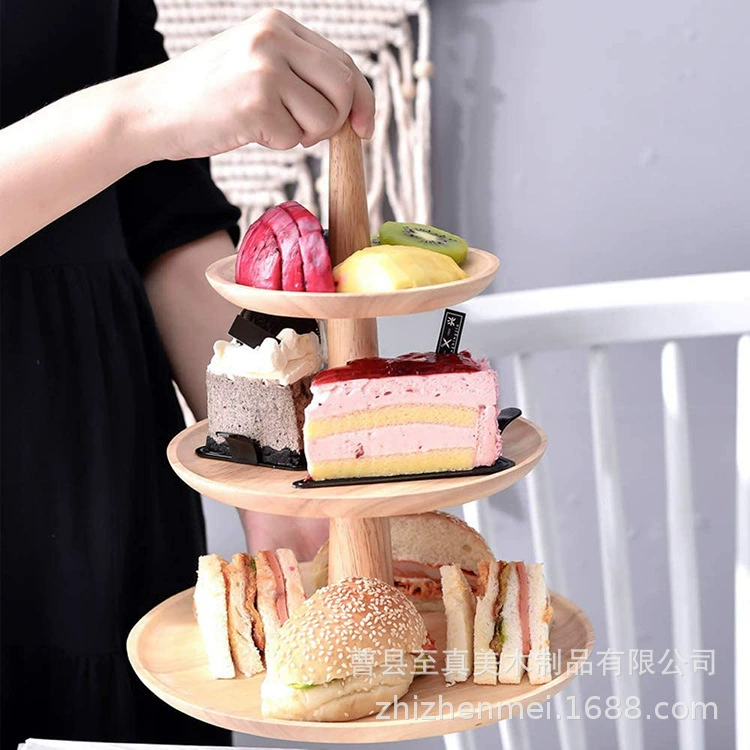 Деревянная трехслойная полка для закусок Тарелка для фруктов Торт с сухофруктами Многослойный креативный бытовой поднос Десертный стол Дисплей для гостиной