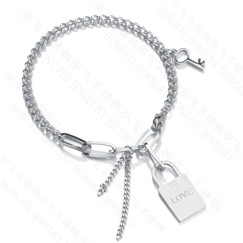 Korean Titanium Steel Love Letter Lock Simple Key  Bracelet display picture 1