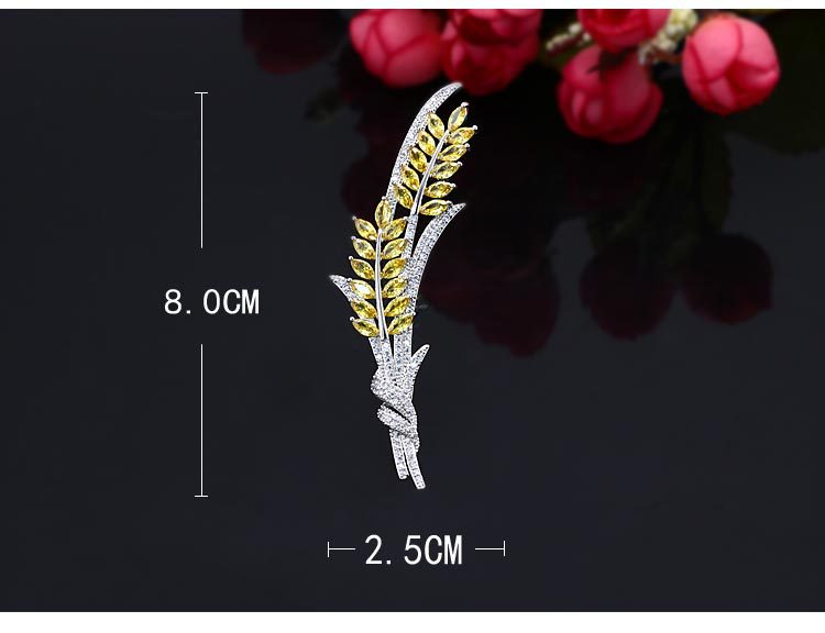  New Luxury Jewelry Inlaid Zircon Gold Crystal Wheat Ear Brooch Pins Women Fashion Banquet Party Dress Corsage Pin Clothing Accessories Brooches
