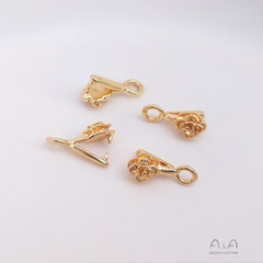 14K包金保色玫瑰花形夾扣瓜子扣吊墜扣diy水晶玉石項鍊首飾品配件