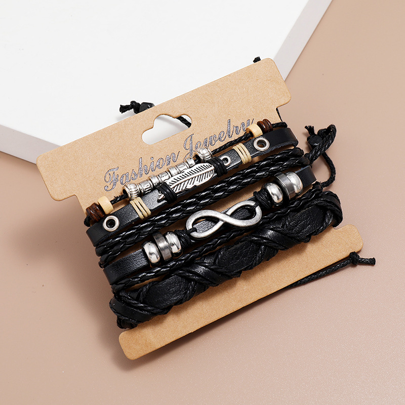 hot-selling retro braided cowhide bracelet three-piece set