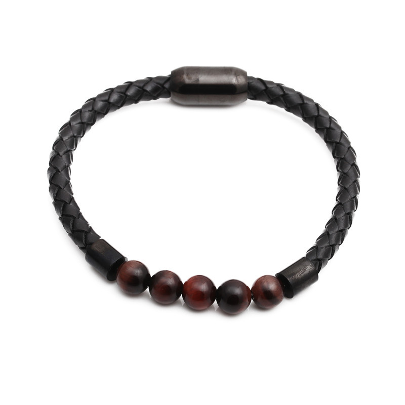 stainless steel magnetic buckle leather beaded bracelets