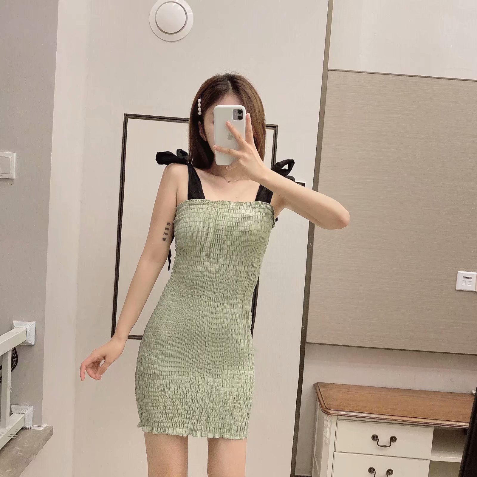  bow decorated elastic sling tight dress  NSAM4413