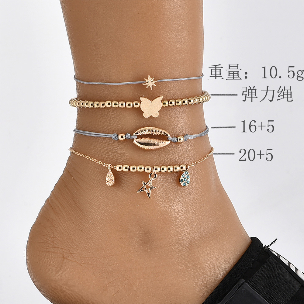 New  Fashion Creative Butterfly Shell Rhinestone 4-piece Anklet display picture 2