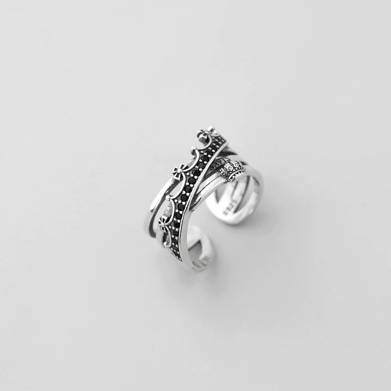 Fashionable ring, retro zirconium, silver 925 sample