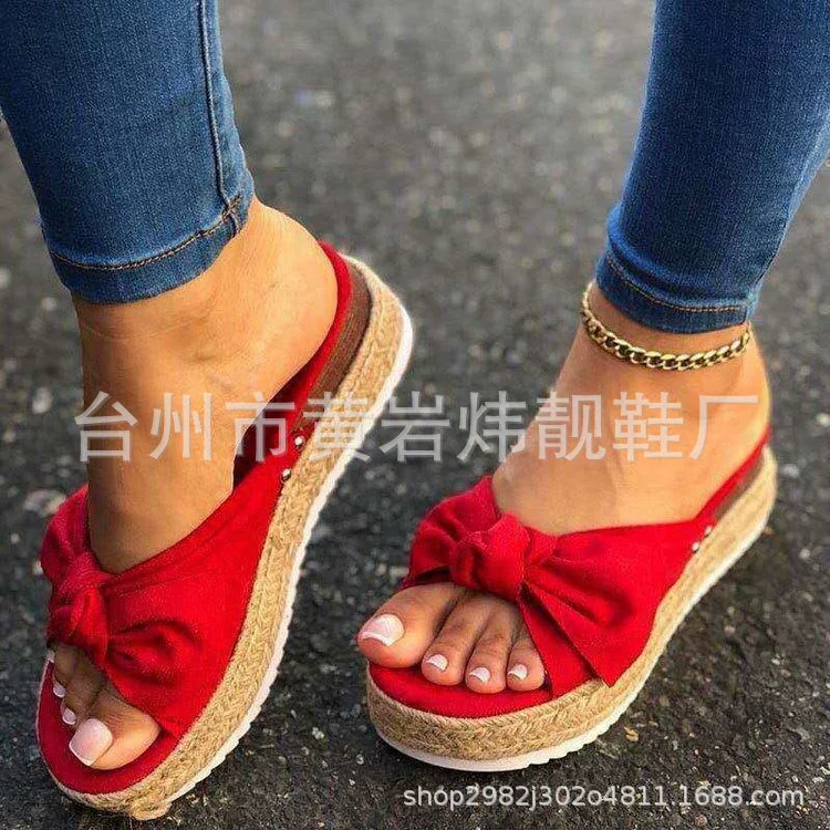 Summer slide with bow platform, slippers, footwear, sandals, plus size, wholesale