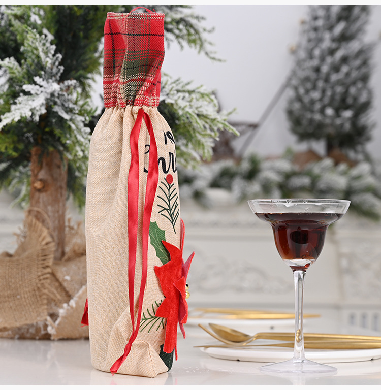 Christmas Ornaments Red Flower Linen Wine Bottle Bag display picture 6