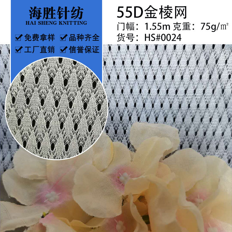 55D金棱网眼布 菱形小孔洞洞布，运动服里布，箱包鞋材里料用布
