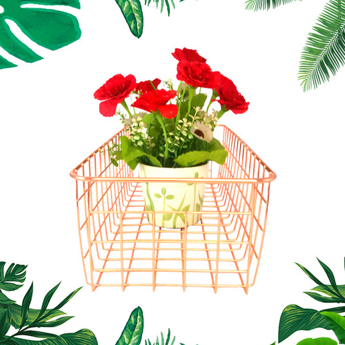 Scandinavian metal rose gold iron storage basket Office storage and organization basket Electroplated storage frame