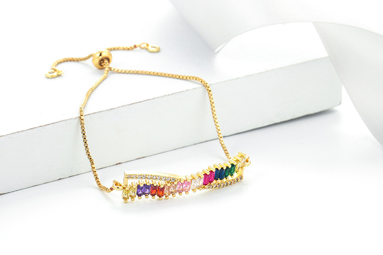 10g Weight Bracelets Classification Anniversary, Business, Travel Occasion Copper Material Geometric Pattern Women'S Gender Fashion Style Fashion Rainbow Zircon Geometric Pull-out Bracelet 7