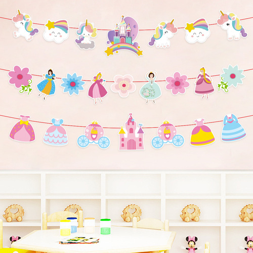 2024 New Animal Birthday Flag Party Decoration School Kindergarten Children's Day Cartoon Flower Hanging Flag