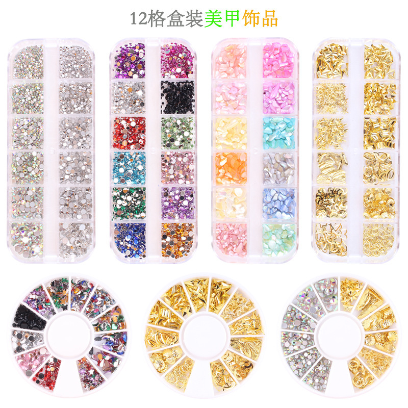 Nail Art Accessory Set with Ab Rhinestones, Studs, Shell Acrylic Diamonds, Sequins, Nail Stickers, and Glitter in Ins Style