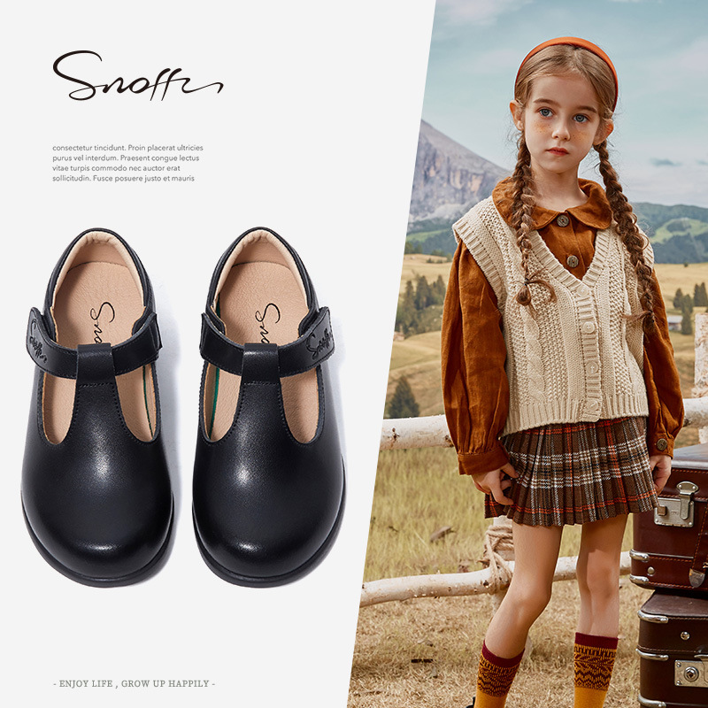 SNafy girls leather shoes student prince...