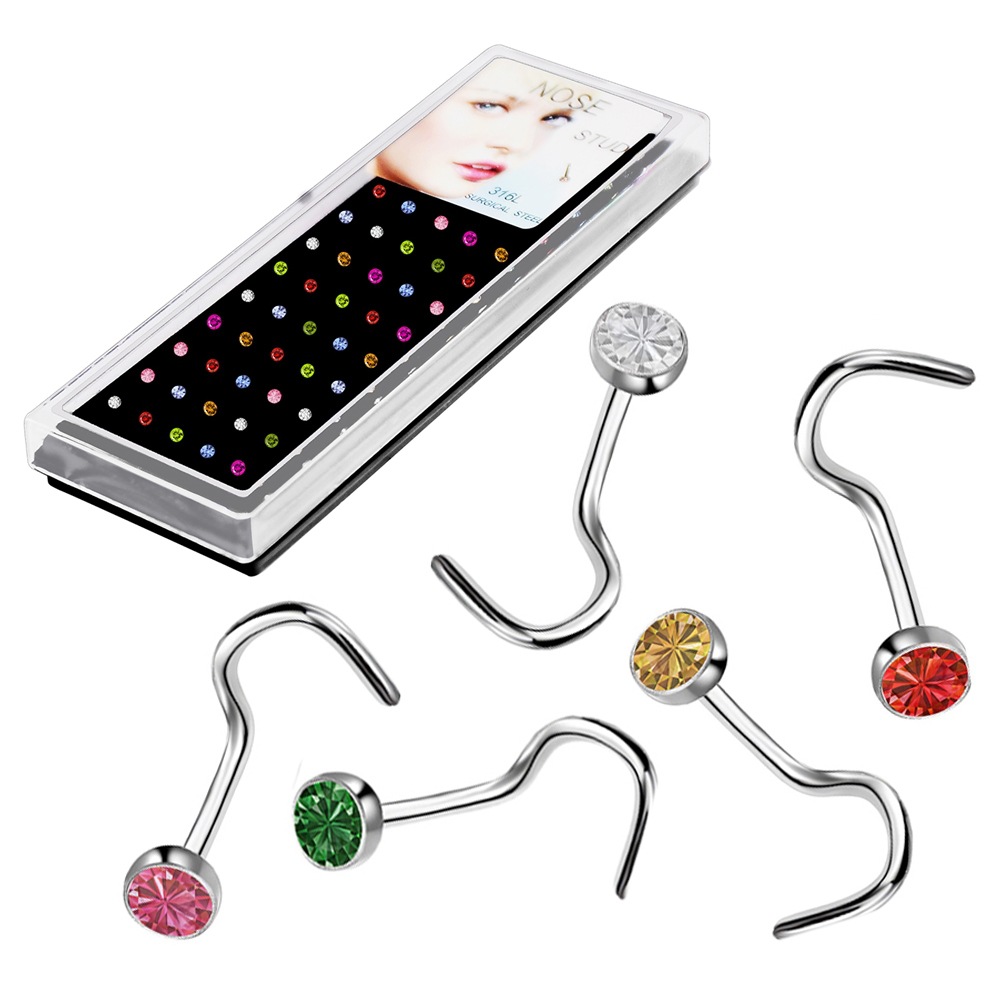 60 Fashion Geometric Stainless Steel Inlay Rhinestones Nose Studs display picture 4
