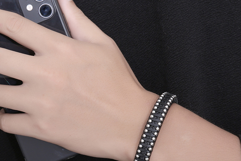 Leather Jewelry Stainless Steel Braided Leather Cord Cowhide Steel Ball Bracelet