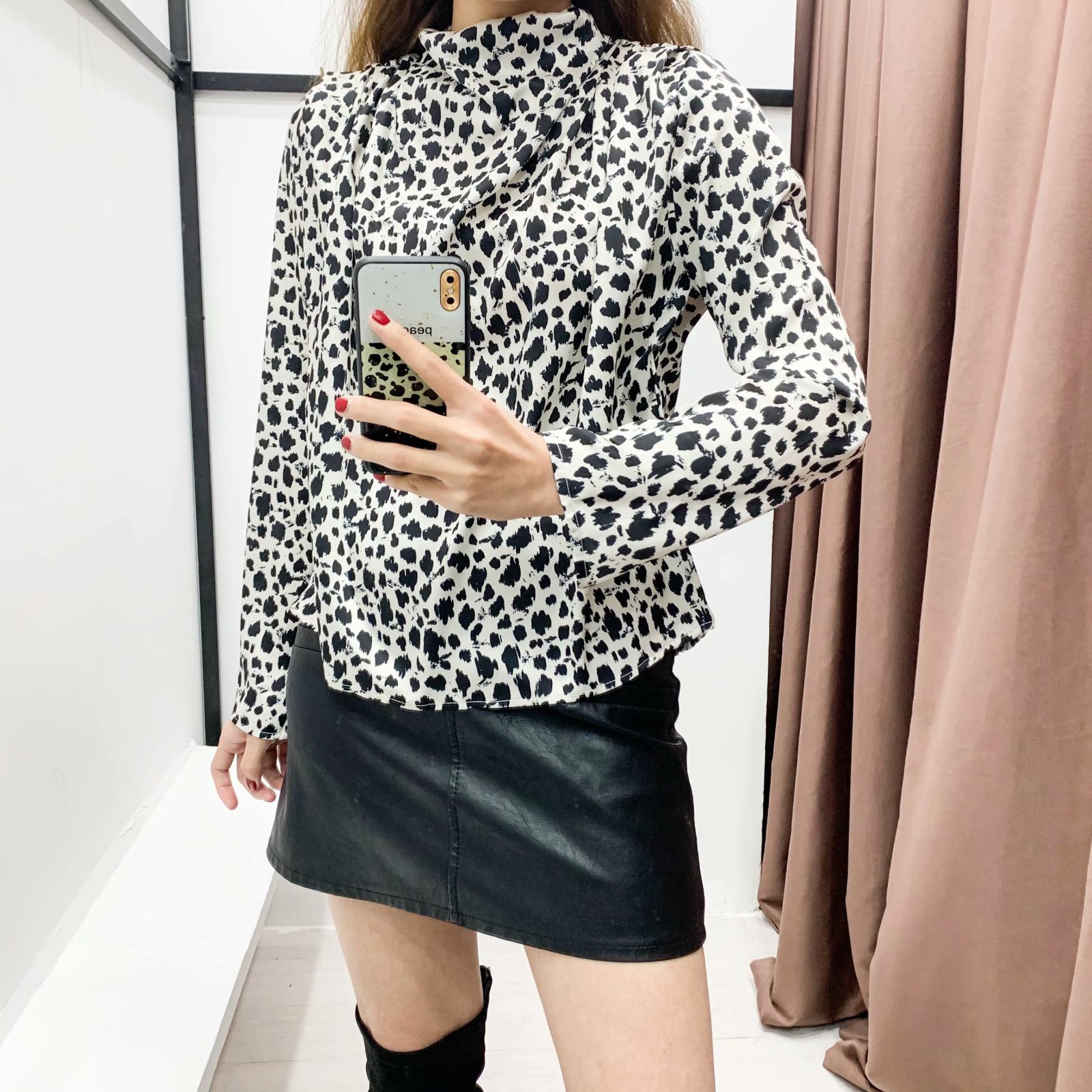  pleated decorative printed blouse shirt NSAM7594